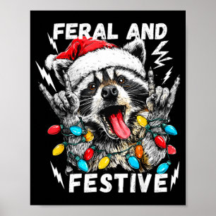 Affiche Raton laveur rocker de Noël drôle féroce et festif
