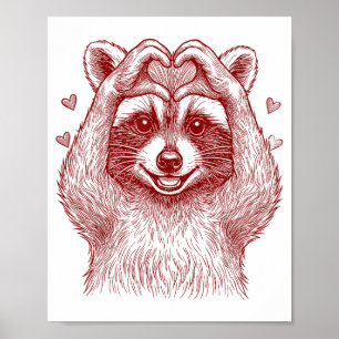 Affiche Raton laveur Saint-Valentin Drôle Raton laveur sau