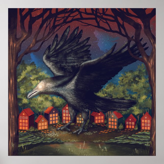 Affiche Raven Moonlight sorcières Halloween Nuit (Devant)