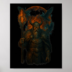 Affiche Raven Viking Halloween Design Norse Sorcerer Moon