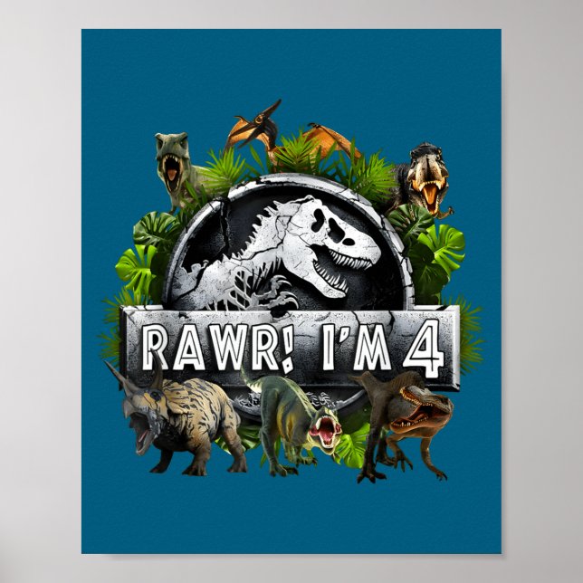 Affiche Rawr I'm 4 4th Birthday T Rex Dinosaur Funny Party (Devant)
