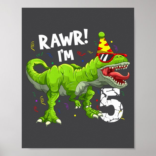 Affiche Rawr I'm 5 5th Birthday T Rex Dinosaur Funny Party (Devant)