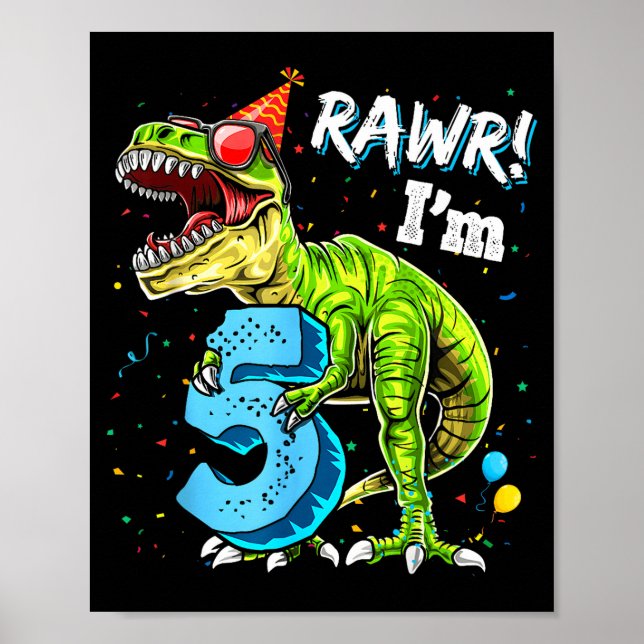 Affiche Rawr I'm 5 5th Birthday T Rex Dinosaur Funny Party (Devant)
