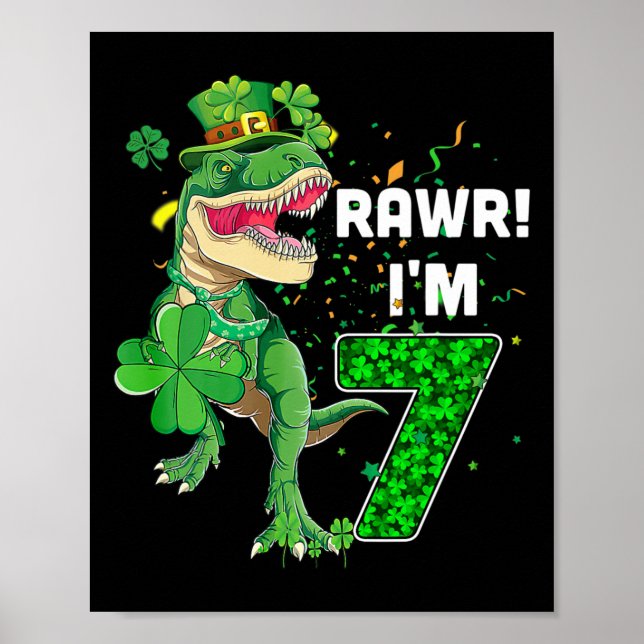 Affiche Rawr j'ai 7 ans d'anniversaire 2015 T Rex Dinosaur (Devant)