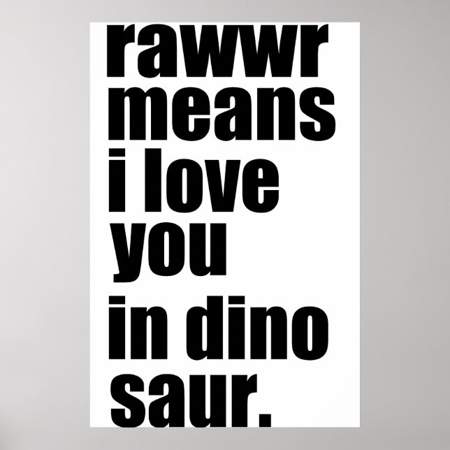 Affiche rawwr signifie que je vous aime en dinosaure (Devant)