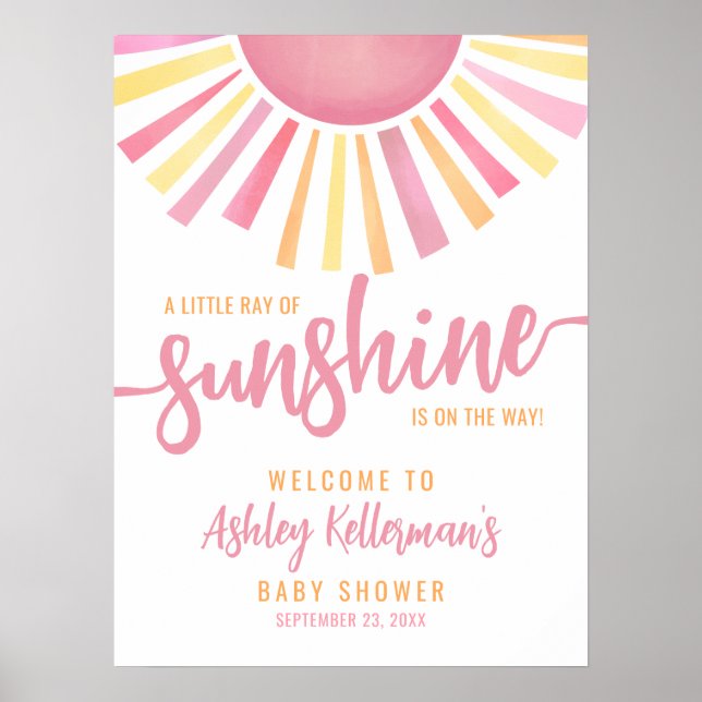 Affiche Ray Of Sunshine Pink Sun Baby Shower Welcome Sign (Devant)