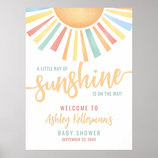 Affiche Ray Of Sunshine Sun Baby Shower Welcome Sign (Devant)