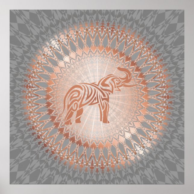 Affiche "Rayon Eléphant Or Rose" | Elephant Mandala (Devant)
