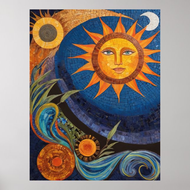 Affiche Rayonnant Soleil Mosaïque Vibrant Céleste (Devant)