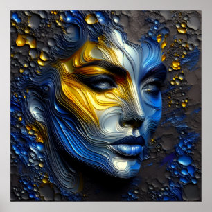 Affiche Rayonnement Mystique - Un Visage Féminin Embossé