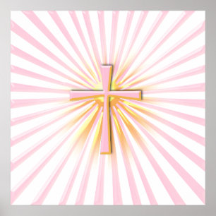 Affiche Rayons de lumière de la Croix Religieuse (Sur blan