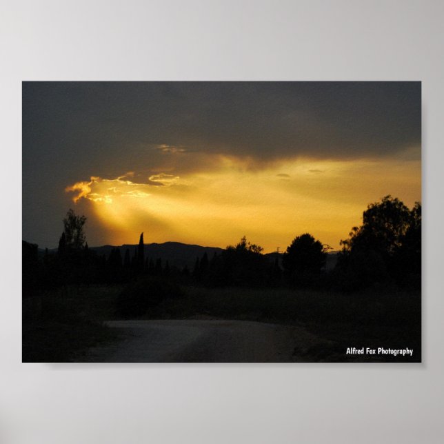 Affiche Rayons de soleil célestes dans le paysage du ciel (Devant)
