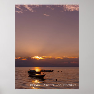 Affiche Rayons de soleil couchant Bateaux flottants Mer Cr