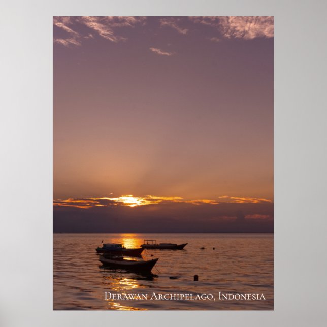 Affiche Rayons de soleil couchant Bateaux flottants Mer Cr (Devant)