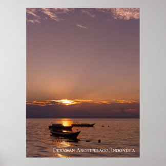 Affiche Rayons de soleil couchant Bateaux flottants Mer Cr