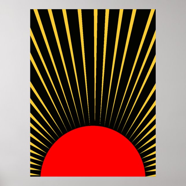 Affiche Rayons de soleil rouge et jaune élégants (Devant)