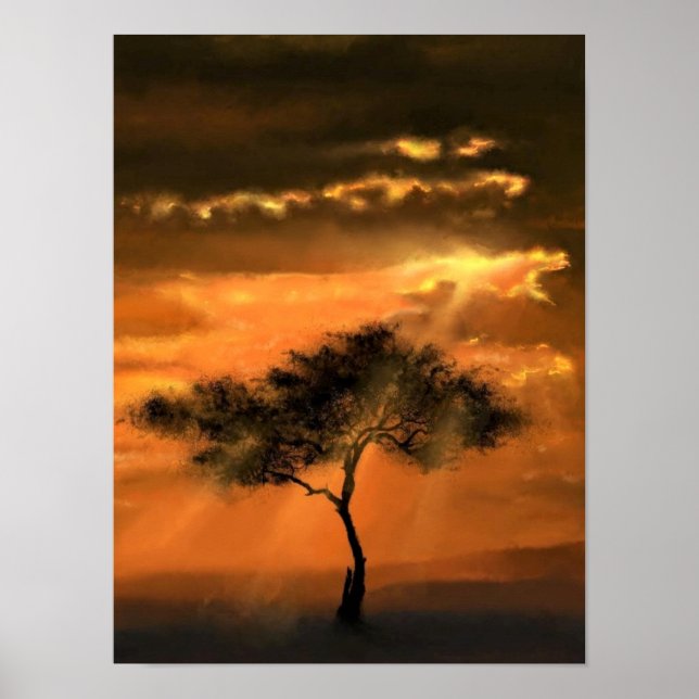 Affiche Rayons de soleil sur l'arbre Coucher de so (Devant)