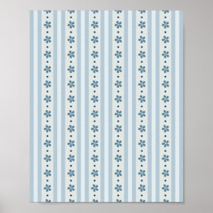 Affiche Rayures Bleues Clair Et Fleurs
