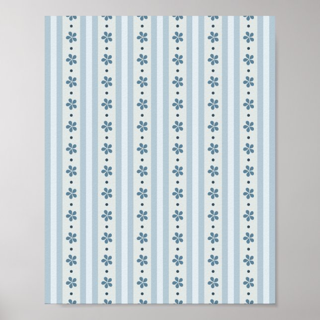 Affiche Rayures Bleues Clair Et Fleurs (Devant)