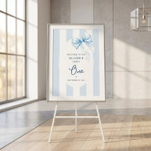 Rayures Bleues & Nœud Aquarelle Joyeux Premier Ann