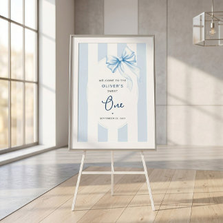 Affiche Rayures Bleues & Nœud Aquarelle Joyeux Premier Ann