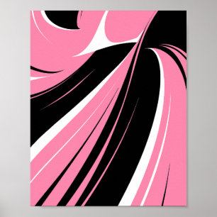 Affiche Rayures courbes noir et blanc sur fond rose