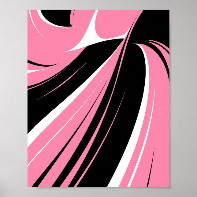 Affiche Rayures courbes noir et blanc sur fond rose (Devant)