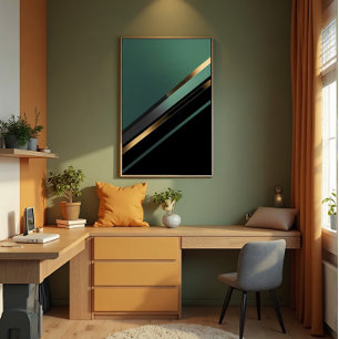 Affiche Rayures diagonales en vert émeraude profond et or