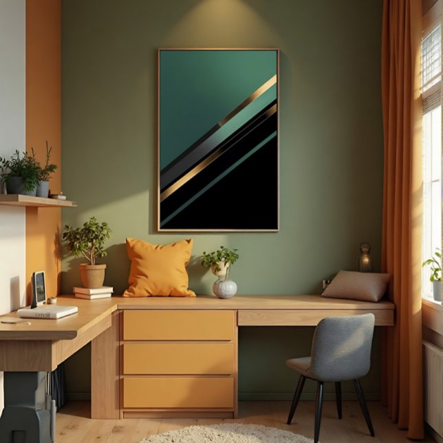 Affiche Rayures diagonales en vert émeraude profond et or (Créateur téléchargé)