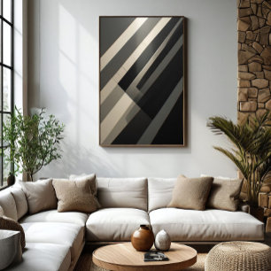 Affiche Rayures diagonales minimalistes noir et blanc
