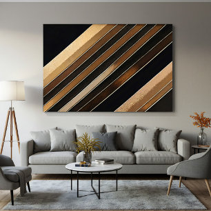 Affiche Rayures diagonales noires et dorées texturées luxu