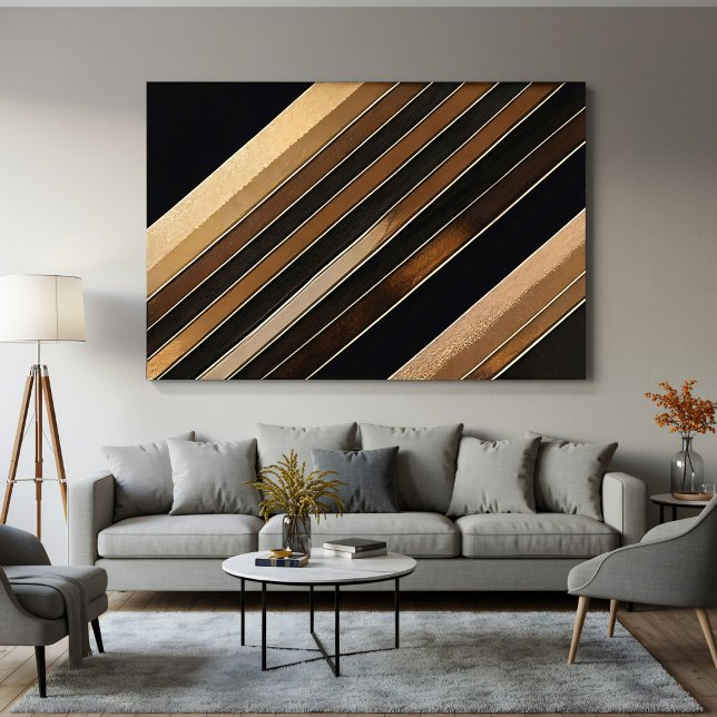 Affiche Rayures diagonales noires et dorées texturées luxu (Créateur téléchargé)