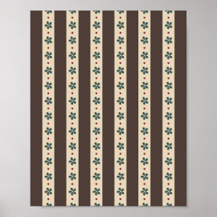 Affiche Rayures Marron Et Fleurs