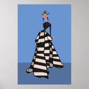 Affiche Rayures Noir & Blanc Femme Glamour Mode Art