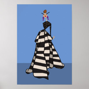 Affiche Rayures Noir & Blanc Femme Glamour Mode Art