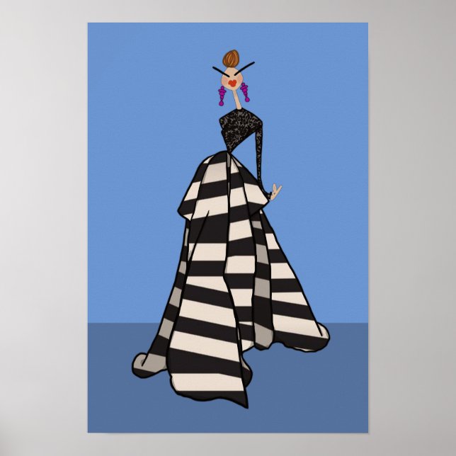 Affiche Rayures Noir & Blanc Femme Glamour Mode Art (Devant)