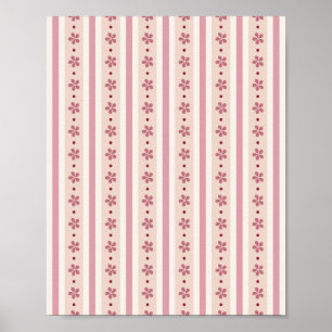 Affiche Rayures roses et fleurs