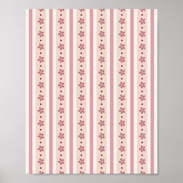 Affiche Rayures roses et fleurs (Devant)