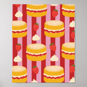 Affiche Rayures roses et rouges avec motif de gâteau 