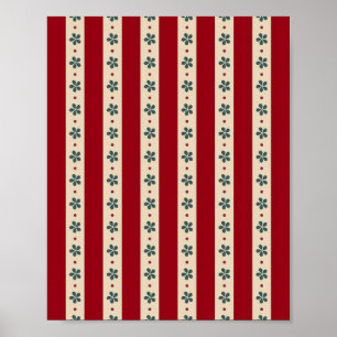Affiche Rayures Rouges Et Fleurs