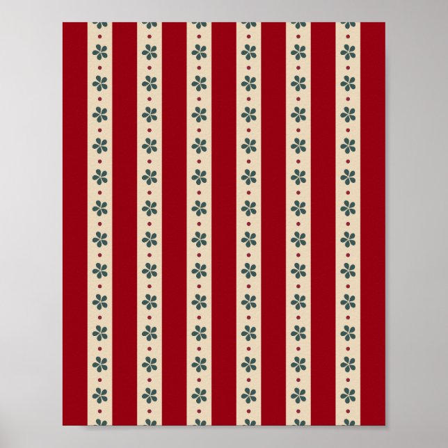 Affiche Rayures Rouges Et Fleurs (Devant)