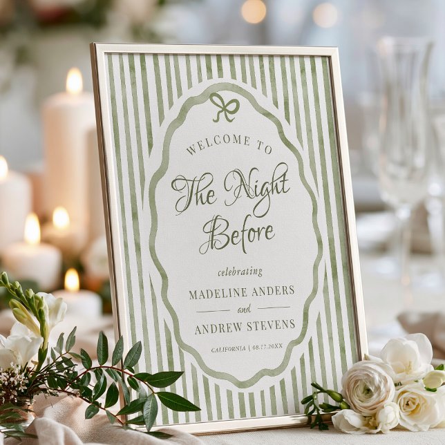 Affiche Rayures Vert Sauge Jardin Mariage Répétition (Sage Green Stripes Garden Wedding Rehearsal Poster)