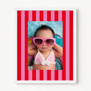 Affiche Rayures verticales rouges et roses avec votre phot