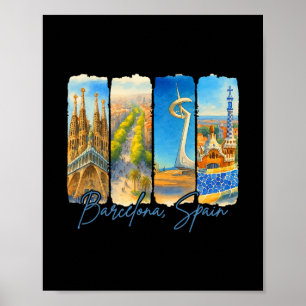 Affiche Rcelona Espagne Voyage Séjour Coup de pinceau Souv