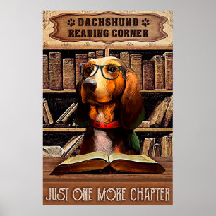 Affiche Reading Corner Book Dachshund dog