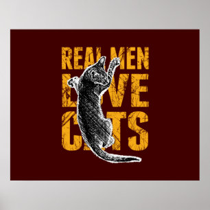 Affiche Real Men Love Chats sur rouge bordeaux