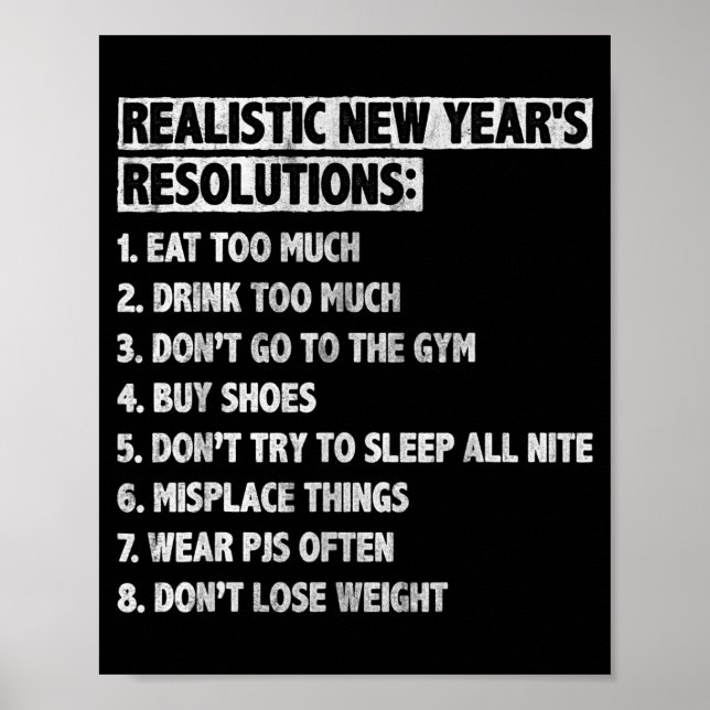 Affiche Realistic New Year's Resolutions Sayings Quote Fun (Devant)