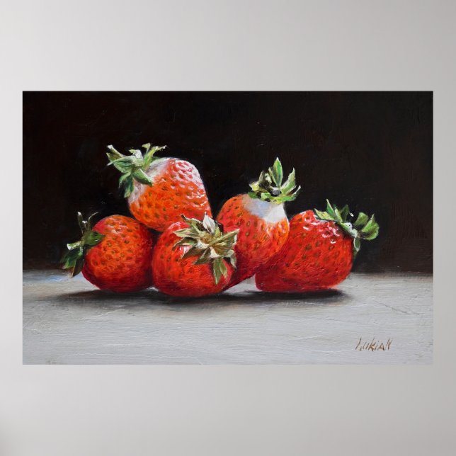 Affiche Realistic Strawberries Still Life Oil Painting (Devant)