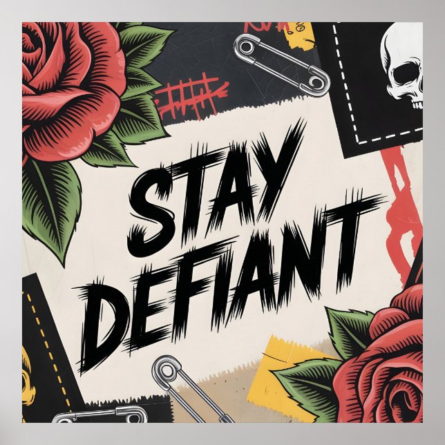Affiche Rebellious Design: "Stay Defiant" Punk Slogan (Devant)