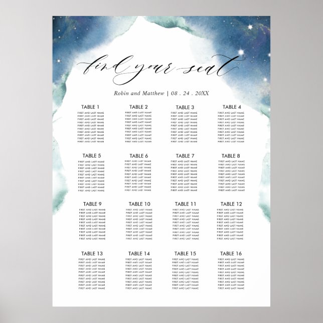 Affiche Réception de mariage céleste 16 Panneau de la cart (Devant)